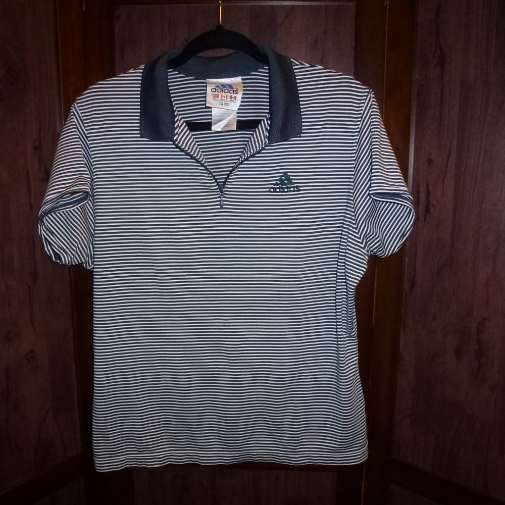 Adidas Striped Short Sleeve 1/4 Zip Collared Top